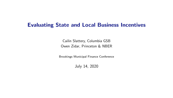 evaluating state and local business incentives