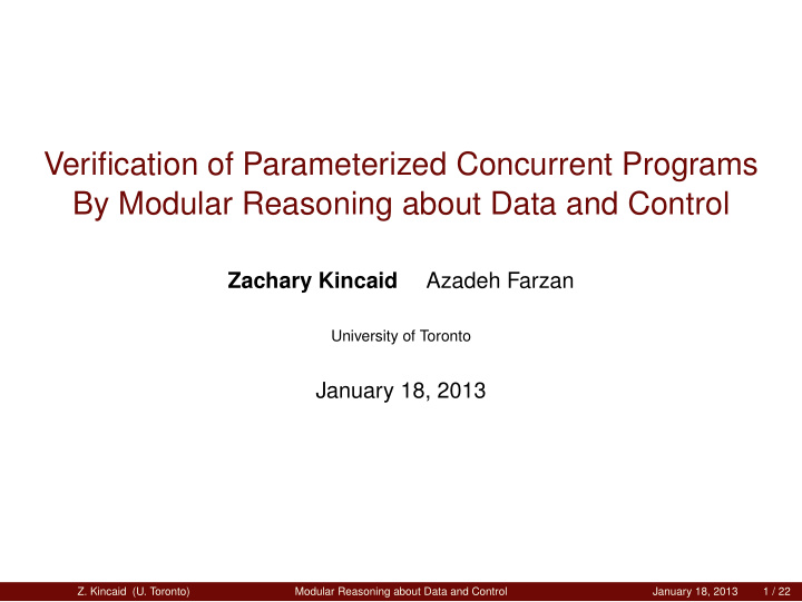 verification of parameterized concurrent programs by