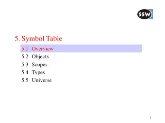 5. Symbol Table  5.1 Overview  5.2 Objects  5.3 Scopes  5.4 Types  5.5 Universe  1