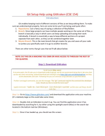 Git Setup Help using GitKraken (CSE 154)  Introduction:  Git enables keeping track of different