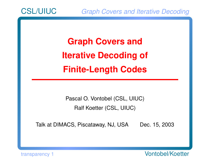 graph covers and iterative decoding of finite length codes