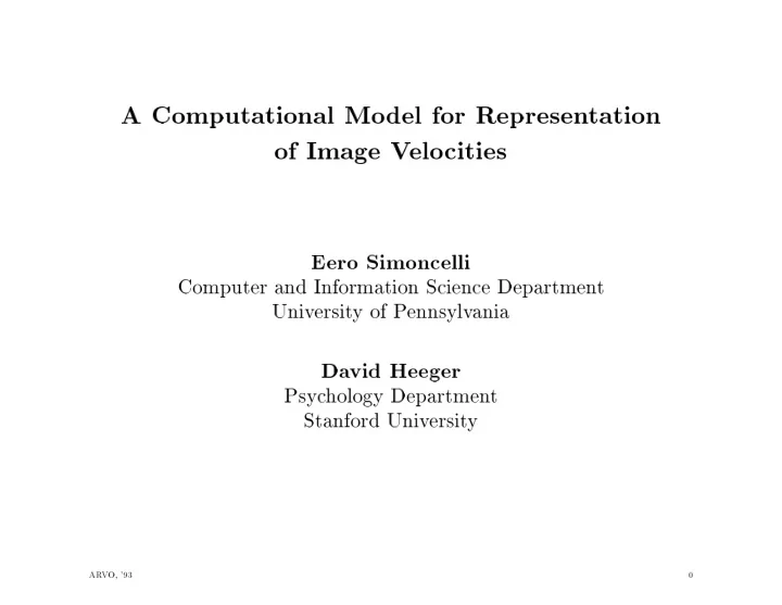 a computational mo del for represen tation of image v elo