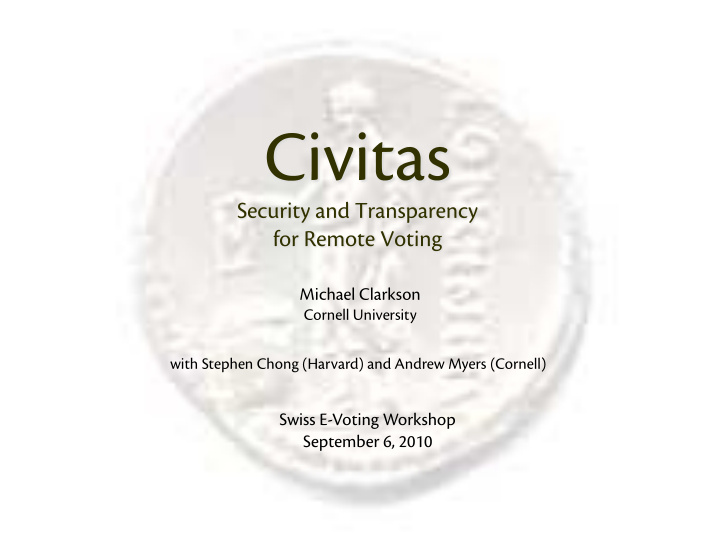 swiss e voting workshop september 6 2010 transparency