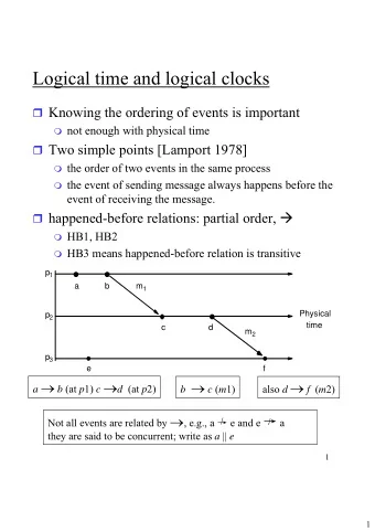 Logical time and logical clocks  Knowing the ordering of events is important  not enough with