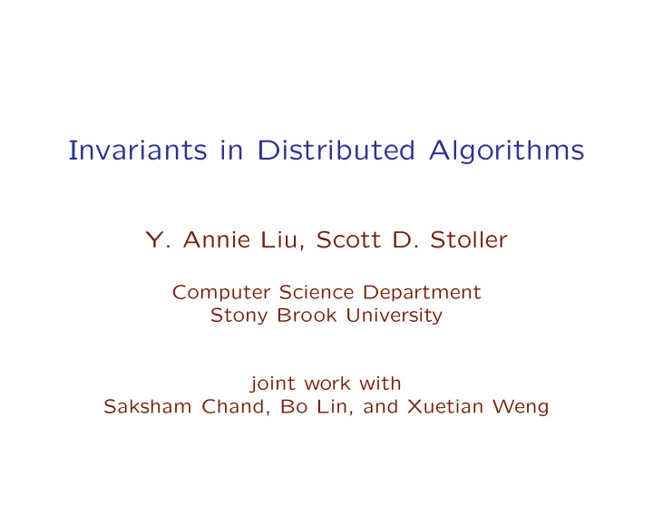 invariants in distributed algorithms