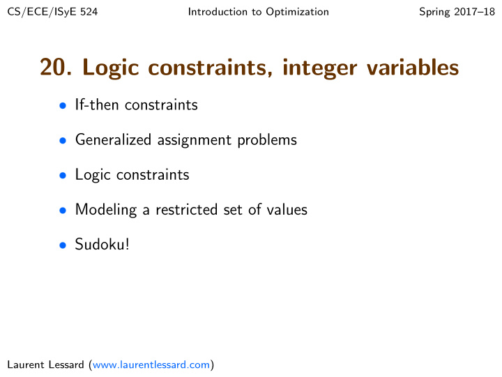 20 logic constraints integer variables