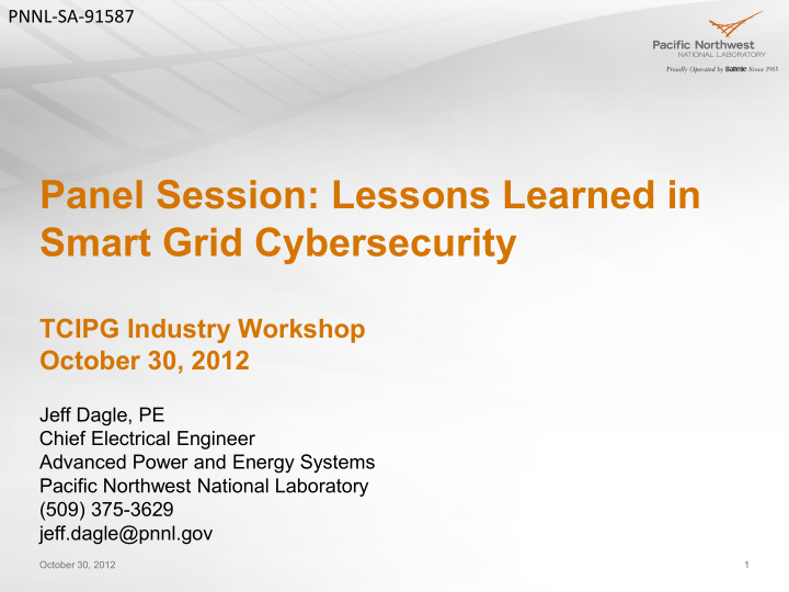 panel session lessons learned in smart grid cybersecurity