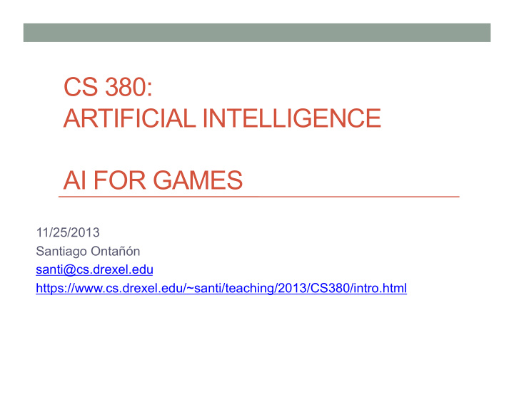 cs 380 artificial intelligence ai for games