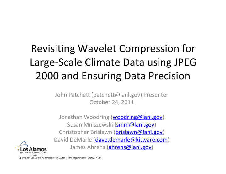 revisi2ng wavelet compression for large scale climate