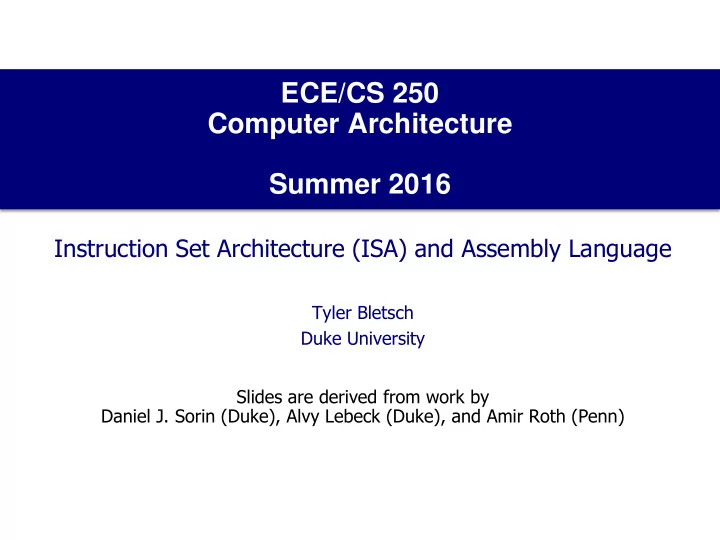 ece cs 250 computer architecture summer 2016
