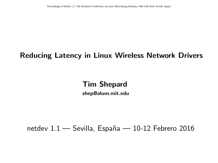 reducing latency in linux wireless network drivers tim