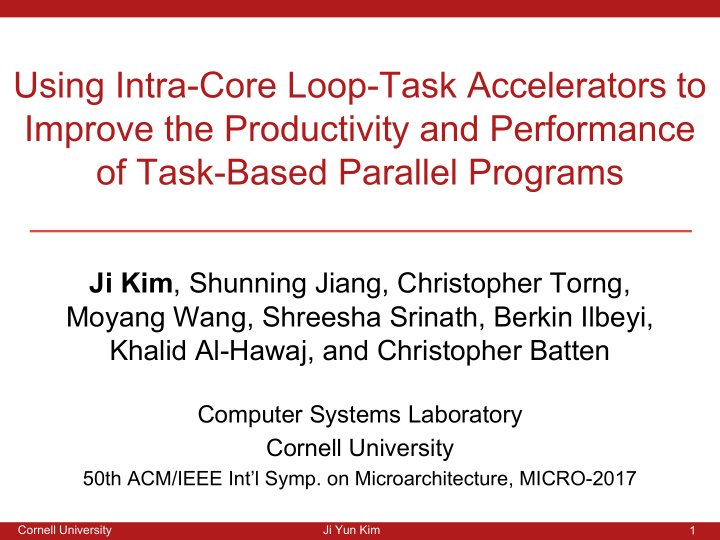 using intra core loop task accelerators to improve the