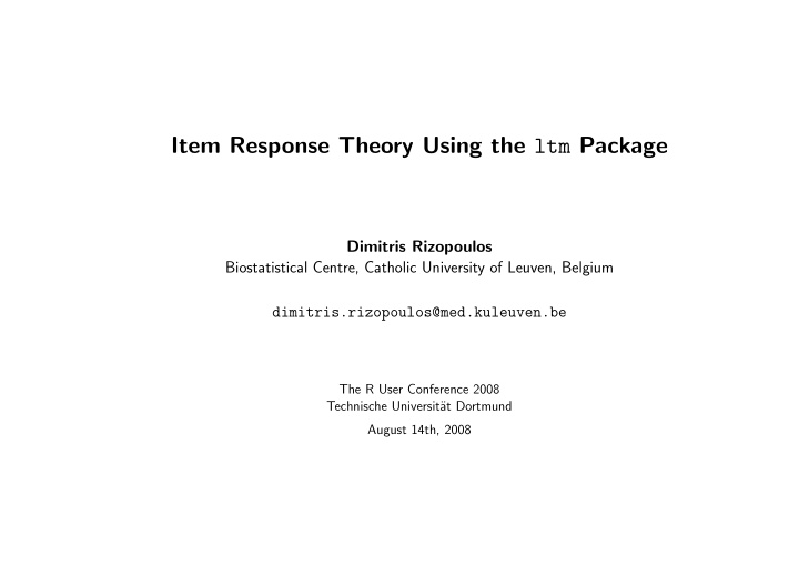 item response theory using the ltm package