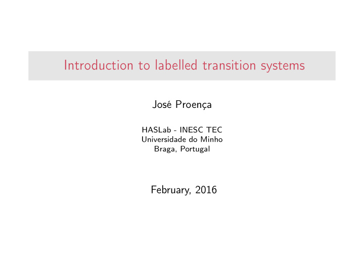 introduction to labelled transition systems