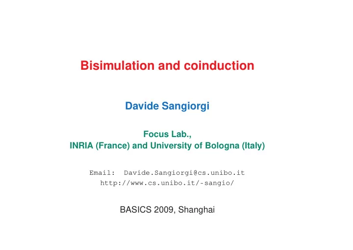 bisimulation and coinduction