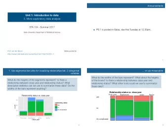 Unit 1: Introduction to data  3. More exploratory data analysis  STA 104 - Summer 2017  PS 1 is