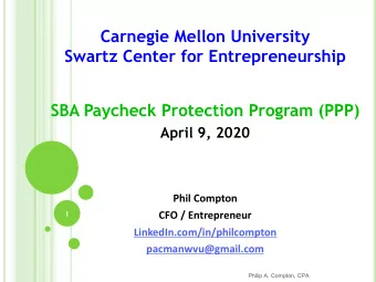 Carnegie Mellon University  Swartz Center for Entrepreneurship  SBA Paycheck Protection Program
