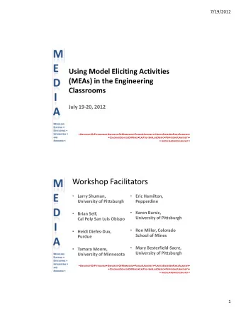 Workshop Facilitators  Larry Shuman,  Eric Hamilton,  University of Pittsburgh  Pepperdine