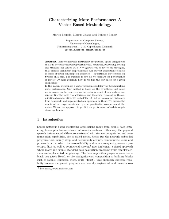 characterizing mote performance a vector based methodology