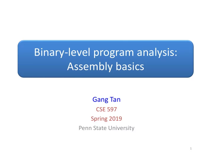 binary level program analysis assembly basics