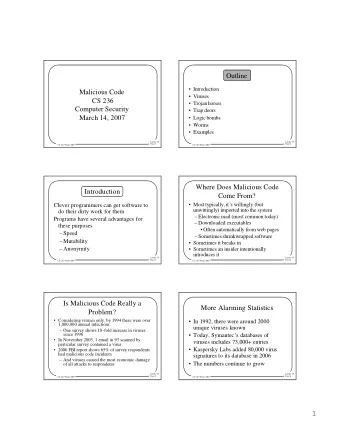 Outline   Introduction  Malicious Code   Viruses  CS 236   Trojan horses  Computer