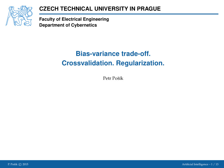 bias variance trade off crossvalidation regularization