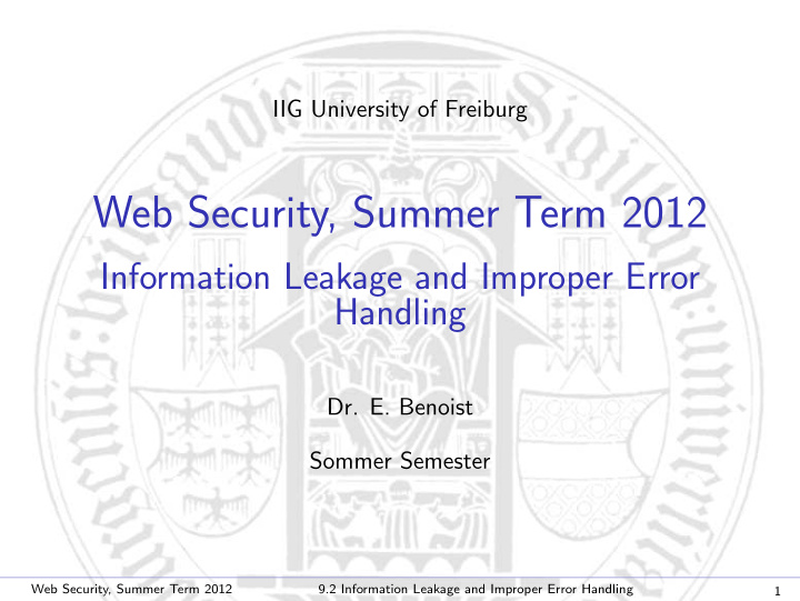 web security summer term 2012