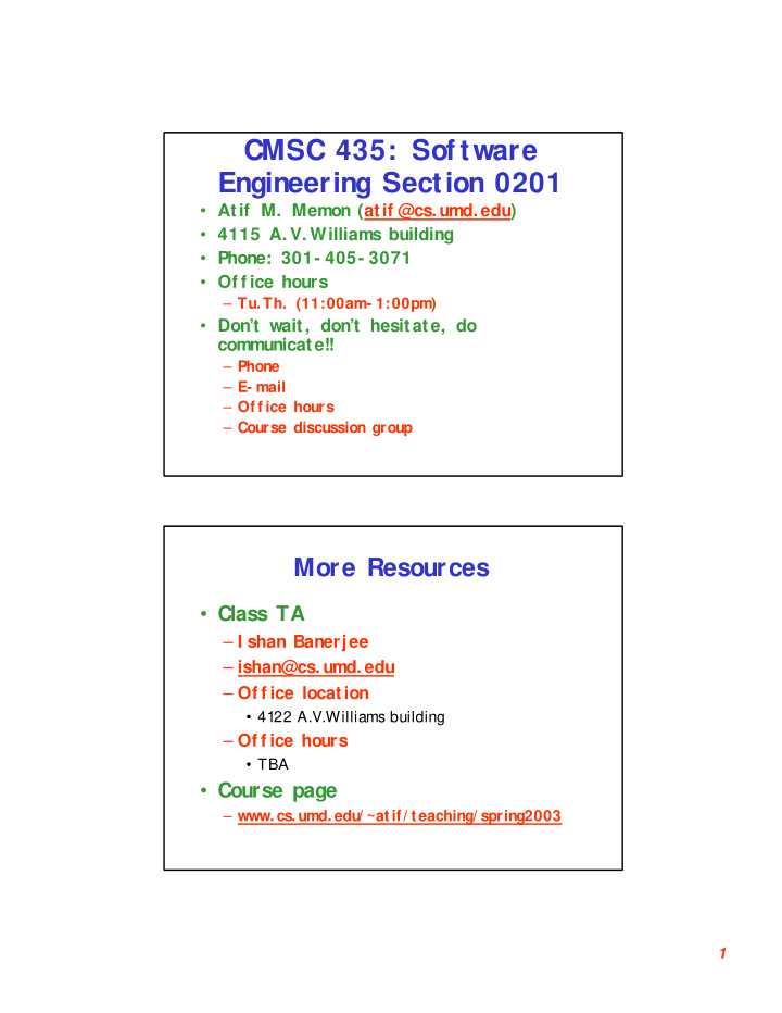 cmsc 435 sof tware engineering section 0201