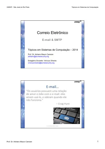 Correio Eletrnico  E-mail &amp; SMTP  Tpicos em Sistemas de Computao  2014  Prof. Dr.