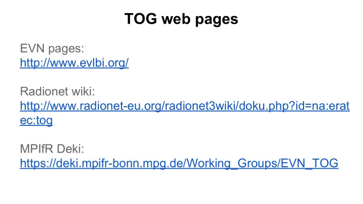 tog web pages