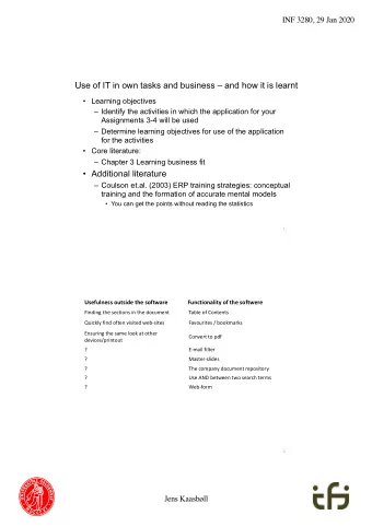 Use of IT in own tasks and business  and how it is learnt   Learning objectives   Identify