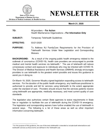 March 21, 2020 All providers  For Action  TO: Health Maintenance Organizations  For