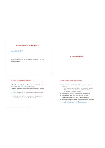 Foundations of Software  Martin Odersky, EPFL  Course Overview  Slides in part adapted from: