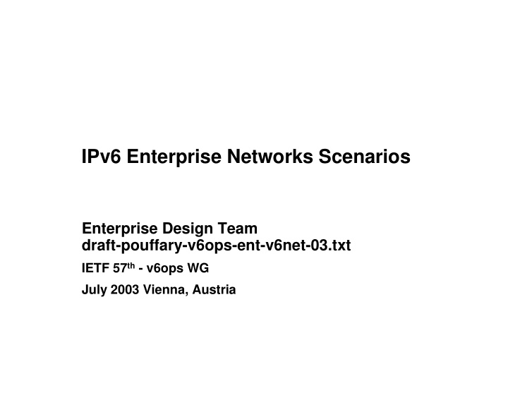 ipv6 enterprise networks scenarios