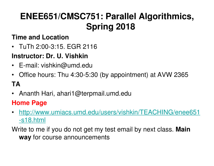 enee651 cmsc751 parallel algorithmics spring 2018