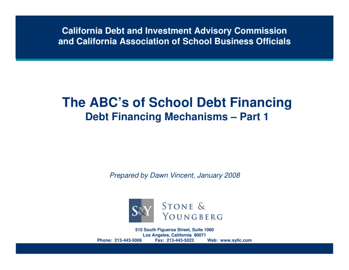 california debt and investment advisory commission and