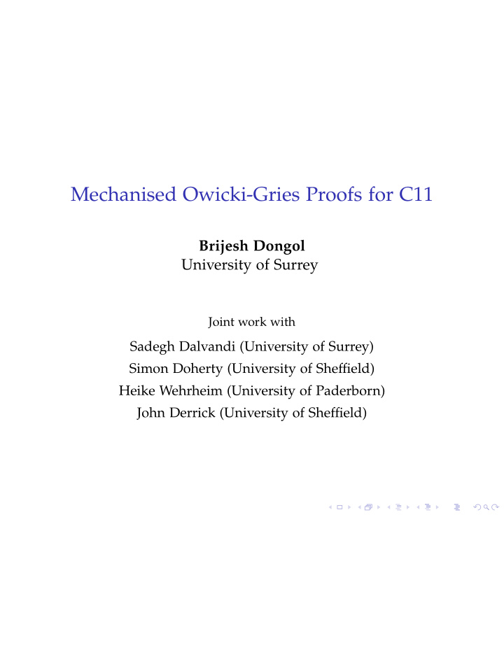 mechanised owicki gries proofs for c11