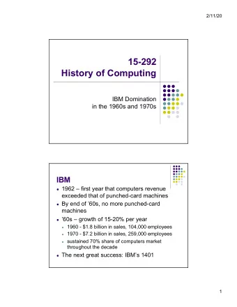 15-292  History of Computing  IBM Domination  in the 1960s and 1970s  IBM  1962  first year
