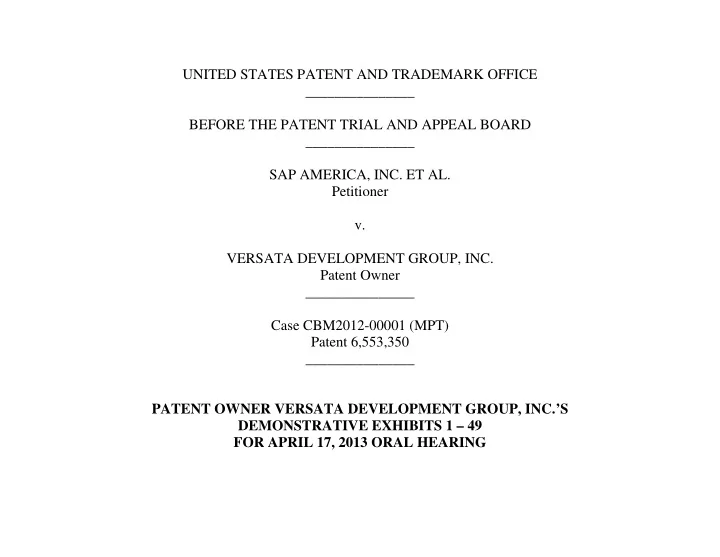 united states patent and trademark office before the
