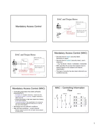 DAC and Trojan Horse  Brown: read, write  Employee  Mandatory Access Control  Brown  B  Read