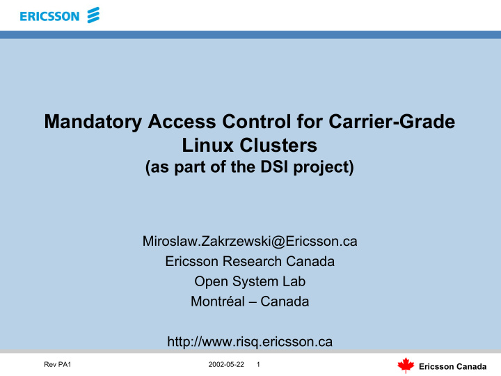 mandatory access control for carrier grade linux clusters