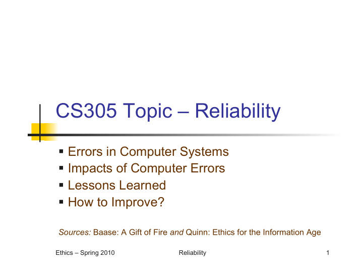 cs305 topic reliability