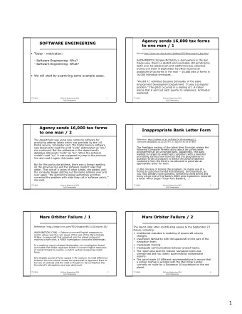 1  Mars Polar Lander Failure  Ariane Crash / 1  Reference: http://www.around.com/ariane.html