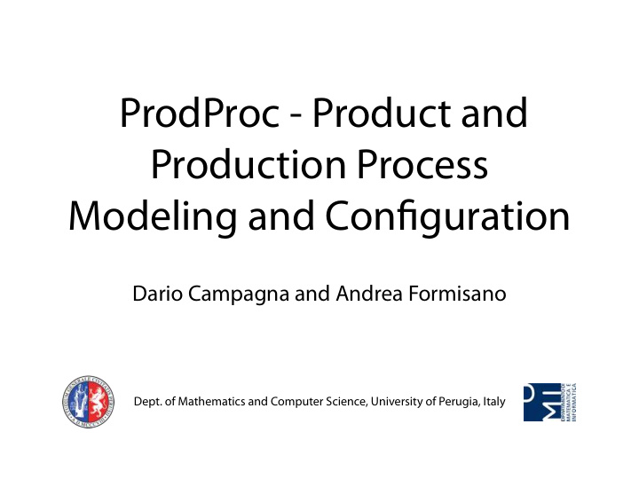 prodproc product and production process modeling and con