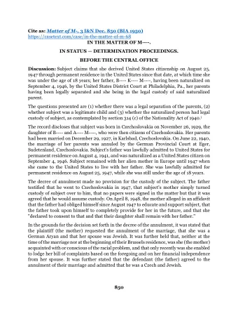 Cite as: Matter of M-, 3 I&amp;N Dec. 850 (BIA 1950)