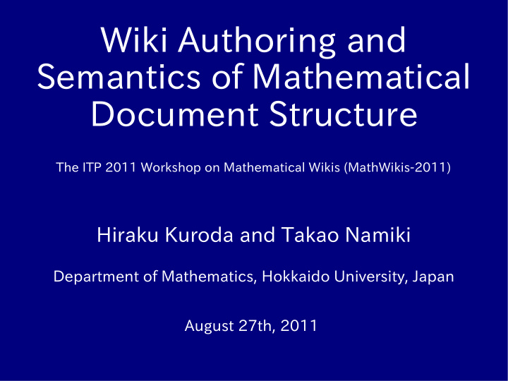 wiki authoring and semantics of mathematical document