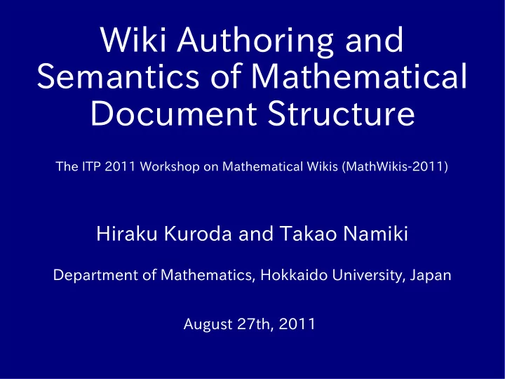 wiki authoring and semantics of mathematical document