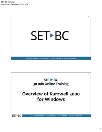 Overview of Kurzweil 3000 for Windows developing PARTNERSHIPS building CAPACITY supporting STUDENTS
