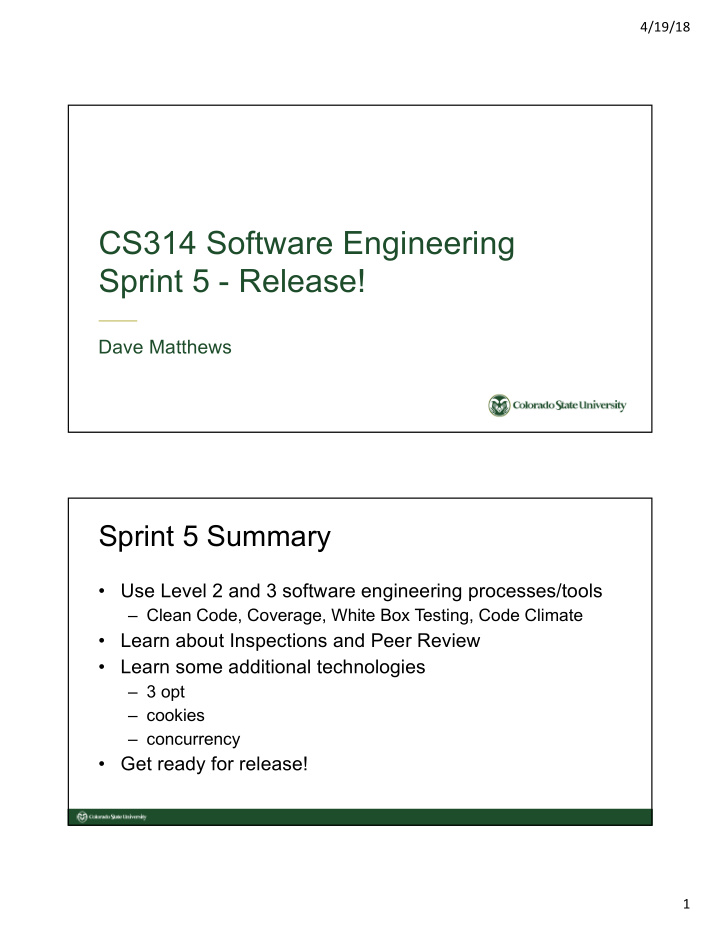 cs314 software engineering sprint 5 release