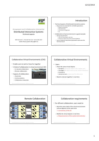 Introduction  Technical aspects of distributed interactive systems  Requirements redundant